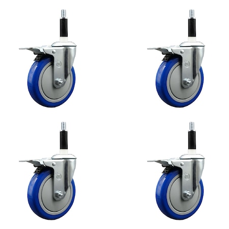 Service Caster 5'' Blue Poly Swivel 7/8'' Expanding Stem Caster Set Total Lock Brake, 4PK SCC-EXTTL20S514-PPUB-BLUE-78-4